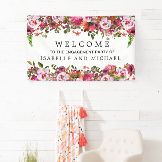 水エレガント色フローラ婚約パーティへようこそ 横断幕 (インサイチュ)