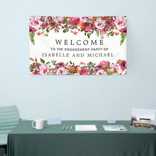 水エレガント色フローラ婚約パーティへようこそ 横断幕 (トレードショー)