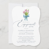 水エレガント色フローラ婚約パーティ 招待状 (正面)