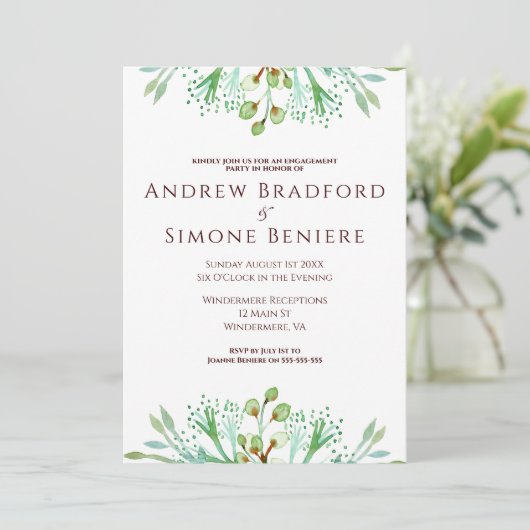 水エレガント色フローラ婚約パーティ 招待状 (スタンド正面)