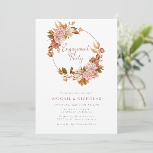 水エレガント色フローラ婚約パーティ 招待状 (スタンド正面)