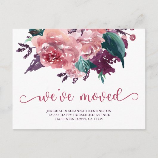 水エレガント色フローラ引っ越しましたの新しい住所 案内ポストカード (正面)