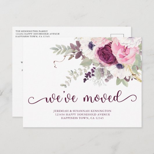 水エレガント色フローラ引っ越しましたの新しい住所 案内ポストカード (正面/裏面)