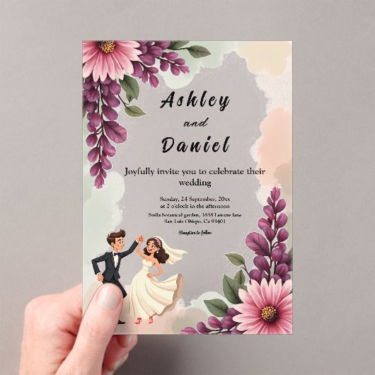 水エレガント色フローラ新郎新婦シック結婚 アクリル招待状 (インサイチュ (ポータブル))