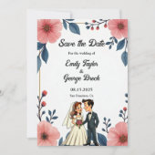 水エレガント色フローラ新郎新婦シック結婚 セーブザデート (正面)