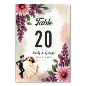 水エレガント色フローラ新郎新婦シック結婚 テーブルナンバー (正面)