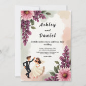 水エレガント色フローラ新郎新婦シック結婚 招待状 (正面)