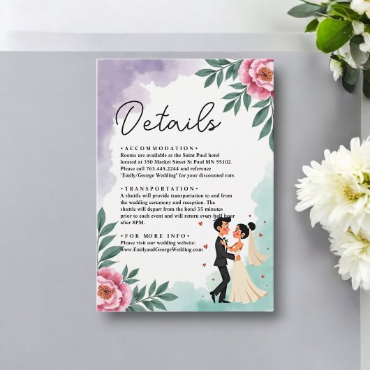 水エレガント色フローラ新郎新婦結婚ズ エンクロージャーカード