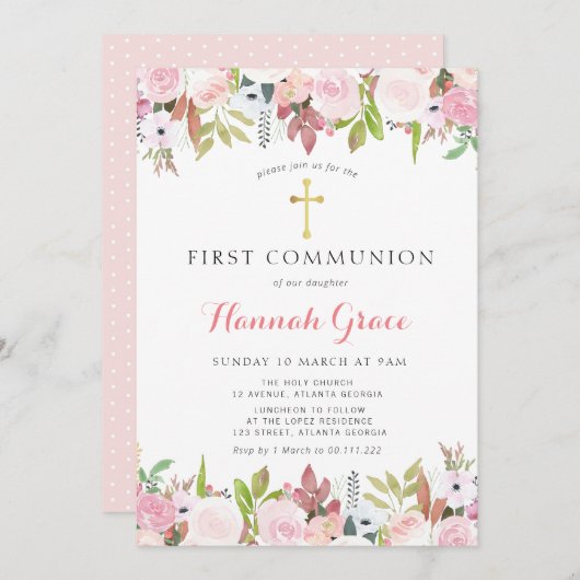 水エレガント色フローラ最初の通信 招待状 (正面/裏面)