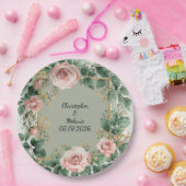 水エレガント色フローラ枠 ペーパープレート (パーティー)