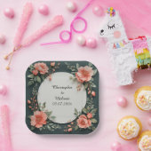 水エレガント色フローラ枠 ペーパープレート (パーティー)