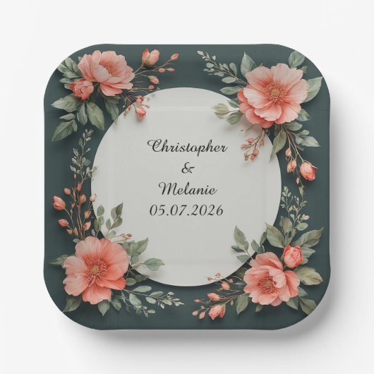 水エレガント色フローラ枠 ペーパープレート (正面)