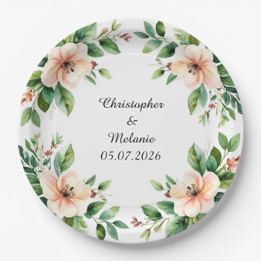 水エレガント色フローラ枠 ペーパープレート (正面)