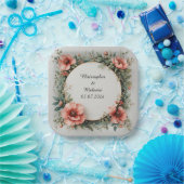 水エレガント色フローラ枠 ペーパープレート (パーティー)