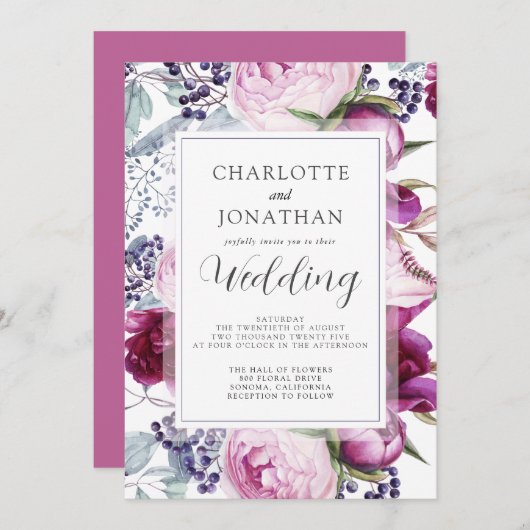 水エレガント色フローラ植物学結婚院インビタ 招待状 (正面/裏面)