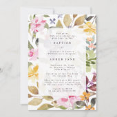 水エレガント色フローラ植物洗礼 招待状 (正面)