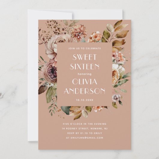 水エレガント色フローラ淡い色のピンク甘い16 招待状 (正面)