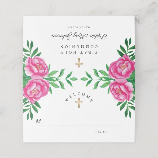 水エレガント色フローラ牡丹の最初の聖餐式 プレイスカード (外部開封)