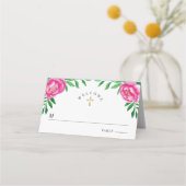 水エレガント色フローラ牡丹の最初の聖餐式 プレイスカード (正面)