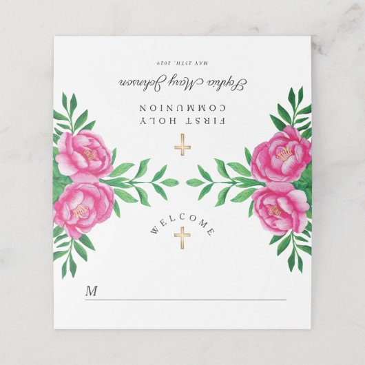 水エレガント色フローラ牡丹の最初の聖餐式 プレイスカード (外部開封)