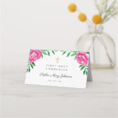 水エレガント色フローラ牡丹の最初の聖餐式 プレイスカード (裏面)