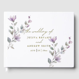 水エレガント色フローラ白と金ゴールド結婚 ゲストブック