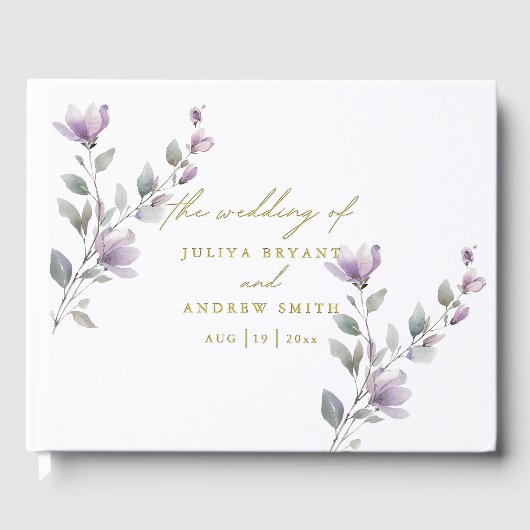 水エレガント色フローラ白と金ゴールド結婚 ゲストブック (正面)