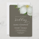 水エレガント色フローラ白マグノリア花 招待状 (正面)