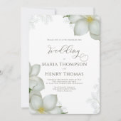 水エレガント色フローラ白マグノリア花 招待状 (正面)