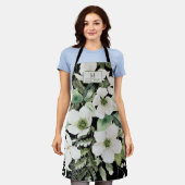 水エレガント色フローラ白黒 エプロン (着用した状態)