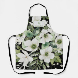 水エレガント色フローラ白黒 エプロン