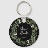 水エレガント色フローラ白黒 キーホルダー (正面)