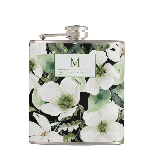 水エレガント色フローラ白黒 フラスク (正面)