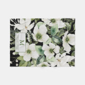 水エレガント色フローラ白黒 フリースブランケット (正面(横))