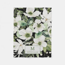 水エレガント色フローラ白黒 フリースブランケット