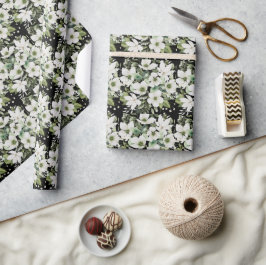 水エレガント色フローラ白黒 ラッピングペーパー