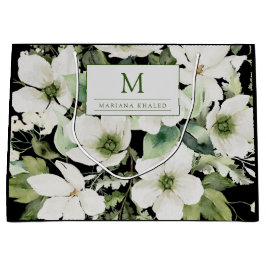 水エレガント色フローラ白黒 ラージペーパーバッグ