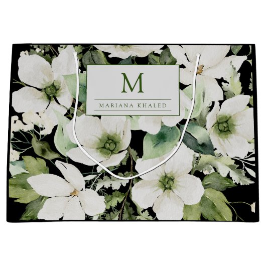 水エレガント色フローラ白黒 ラージペーパーバッグ (正面)