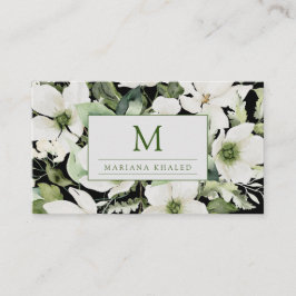 水エレガント色フローラ白黒 名刺