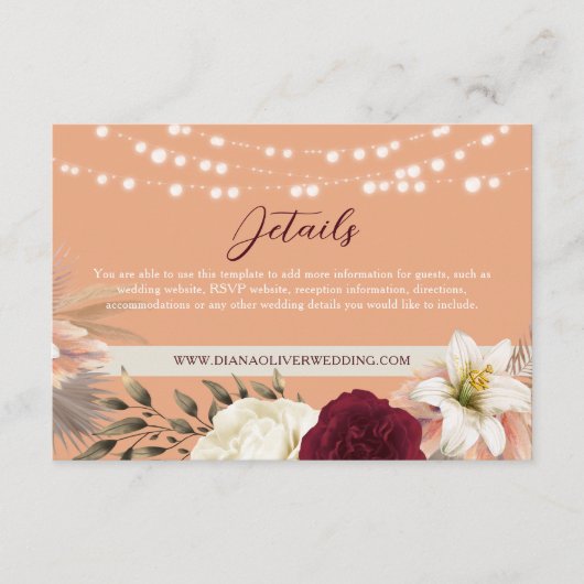 水エレガント色フローラ秋の結婚式詳細 エンクロージャーカード (正面)