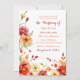 水エレガント色フローラ秋結婚の 招待状