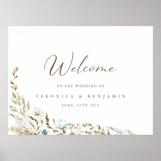 水エレガント色フローラ素朴の結婚歓迎 ポスター (正面)