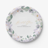 水エレガント色フローラ紫ブライダルシャワー ペーパープレート (正面)