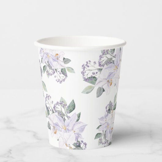 水エレガント色フローラ紫ブライダルシャワー 紙コップ (正面)