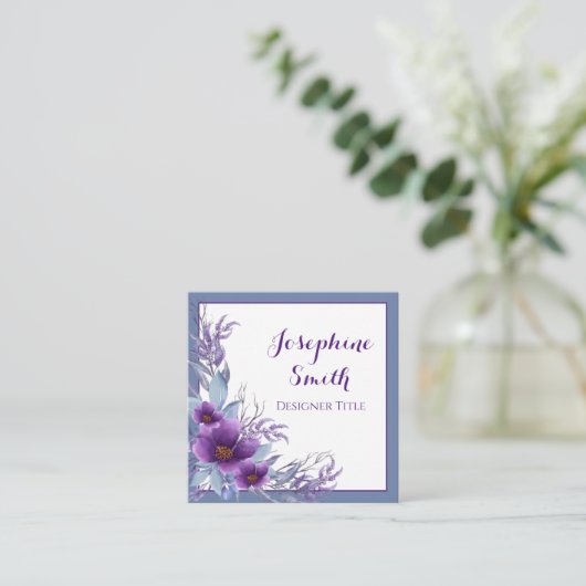 水エレガント色フローラ紫ブルー スクエア名刺 (スタンド正面)