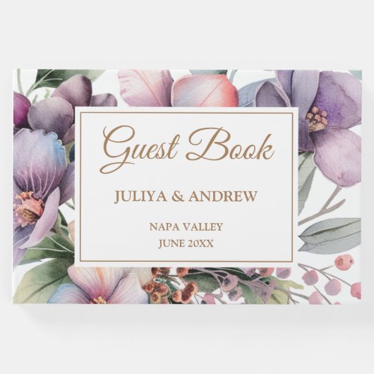 水エレガント色フローラ結婚のゲストブック ゲストブック (正面)