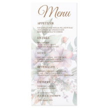 水エレガント色フローラ結婚のメニューカード