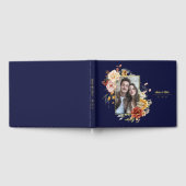 水エレガント色フローラ結婚の写真金ゴールド ゲストブック (全面)