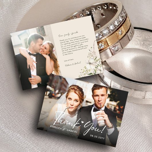 水エレガント色フローラ結婚の写真 サンキューカード