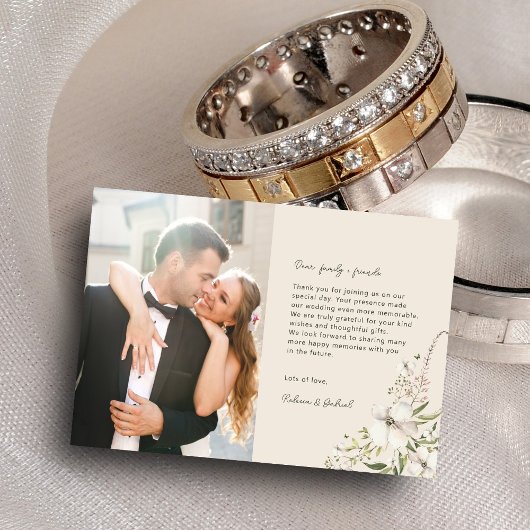 水エレガント色フローラ結婚の写真 サンキューカード